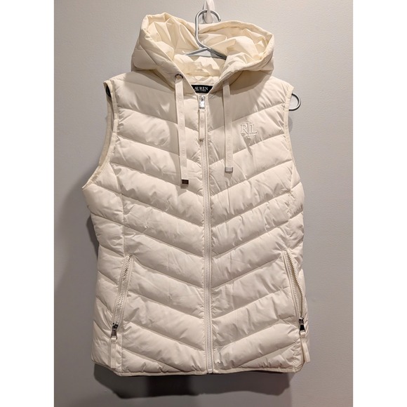Lauren Ralph Lauren Jackets & Blazers - Lauren Ralph Lauren Hooded Chevron Quilted Puffer Vest Ivory Cream Womens Medium